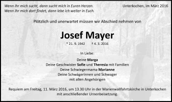 Traueranzeigen Von Josef Mayer Ostalbtrauer