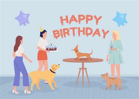 Fête D anniversaire De Chien Illustration Vectorielle De Couleur Plate