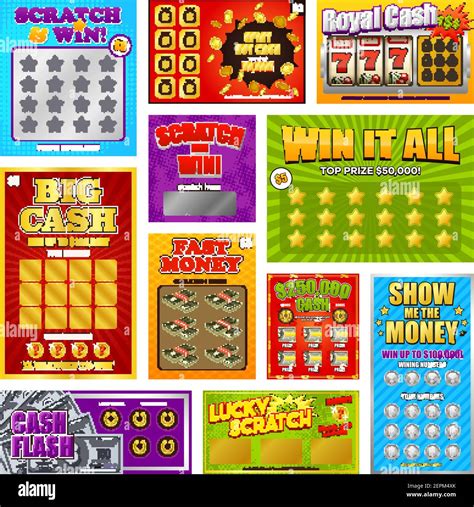 Set Of Game Scratch Win Cards And Tickets Using For Instant Lottery