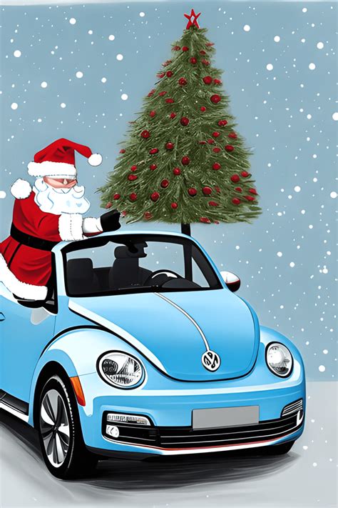 Santa Driving A 2019 Light Blue Metallic Vw New Beetle · Creative Fabrica