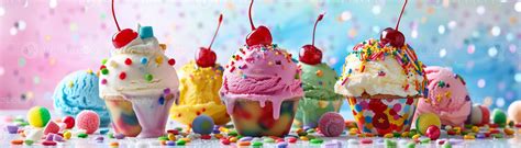 Ai Generated Rainbow Delight A Colorful Ice Cream Sundae Piled High With Scoops In Different