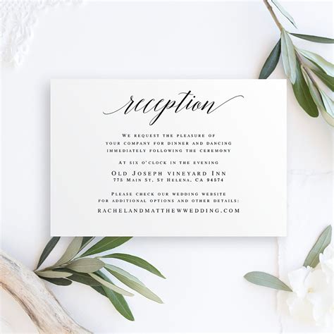 Reception Card Template Wedding Insert Templates Editable Pdf Etsy