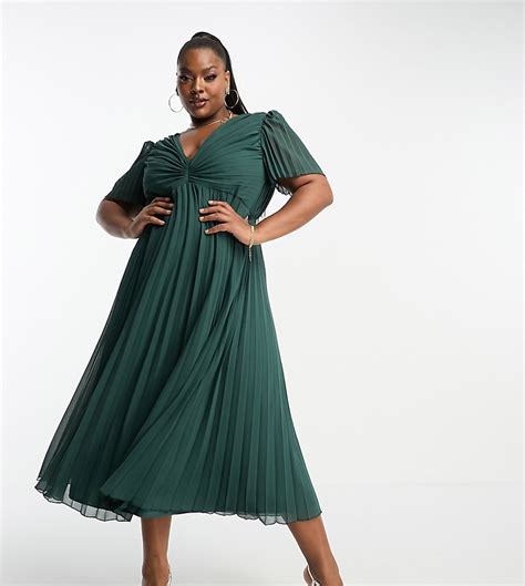 Asos Curve Asos Design Curve Pleated Bodice Flutter Sleeve Pleat Midi