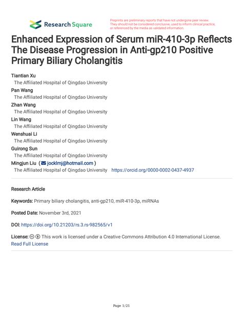 Pdf Enhanced Expression Of Serum Mir P Reflects The Disease