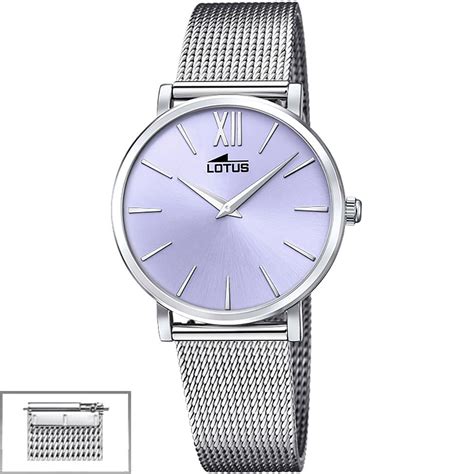 Reloj Lotus Trendy Mujer Esfera Morada Correa Acero Y Piel