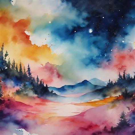 Premium Photo Watercolor Dreamscape Artistic Backdrop Featuring