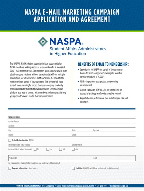 Fillable Online Naspa E Mail Marketing Campaign Application And