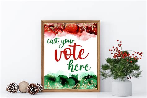 Printable Christmas Party Sign Voting Booth Cast Your Vote Here 8x10