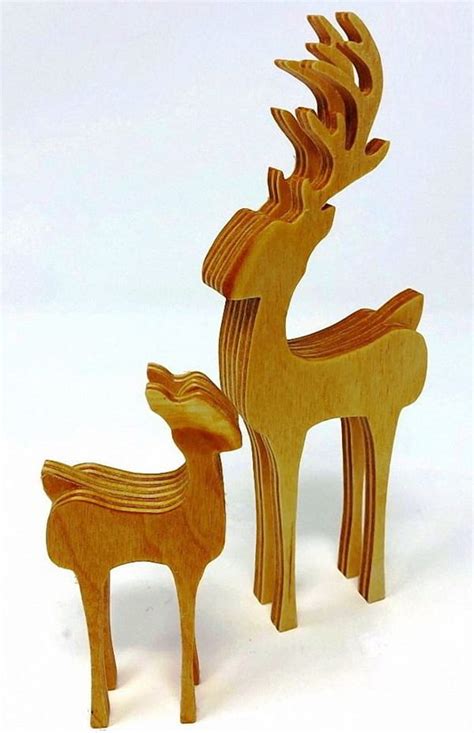 Laser Cut 3D Wooden Reindeer with Baby Vector File | Vectors File