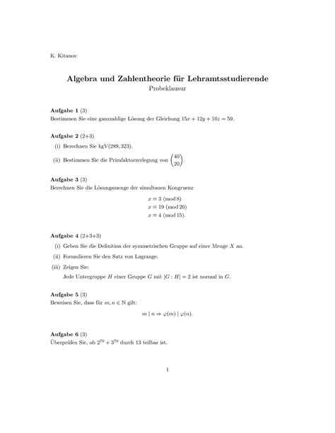 Probeklausur SS 2022 K Kitanov Algebra Und Zahlentheorie F Ur