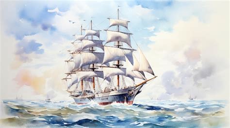 Premium AI Image | Watercolor Sailing Ship at Sea