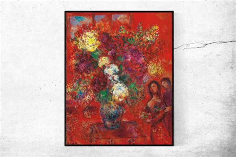 Le Bouquet Au Fond Rouge 1965 Marc Chagall Home Office Decor Ny