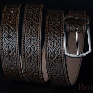 Full Grain Belt Tooled Embossed Gaelic Handmade Celtic Leather Belt