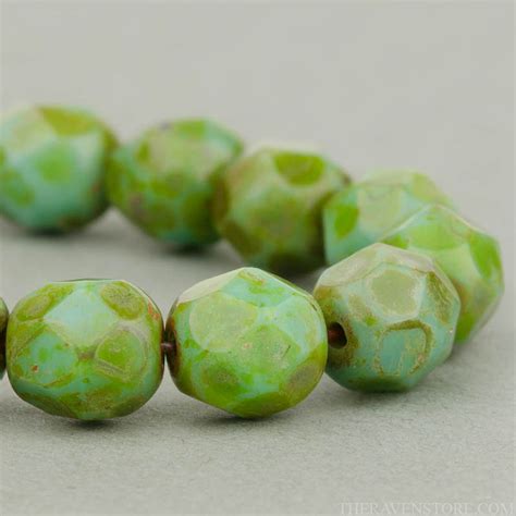 Round Faceted 6mm Turquoise Green Opaque With Picasso Raven S