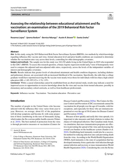 Assessing The Relationship Between Educational Attainment And Flu