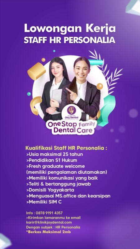 Lowongan Kerja Staf HR Personalia Staf Accounting Di Klinik Gigi Joy