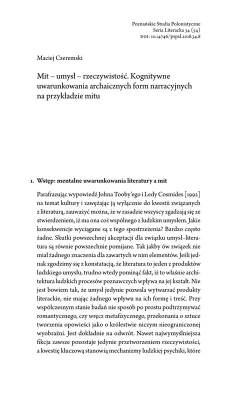 Pdf Mit Umys Rzeczywisto Kognitywne Uwarunkowania