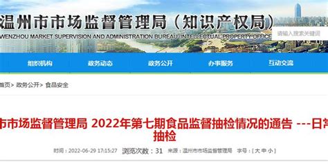 浙江省温州市市场监管局发布2022年第七期食品监督抽检情况手机新浪网