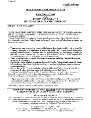 Fillable Online Professional Indemnity Proposal Form MISCELLANEOUS Fax