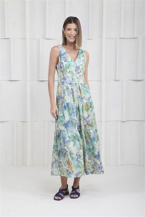 Fillity Vestido Puro Linho Recortes Floral Summer