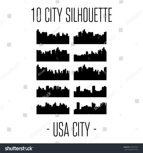 City Skylines Silhouette Set Urban Skyline Stock Vector (Royalty Free ...