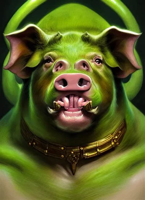 Portrait Of Aggressive Pig Humanoid D D Muscular Stable