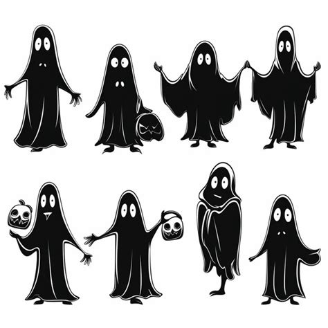 Premium Photo A Set Of Six Cartoon Characters Of A Ghost With A Skull