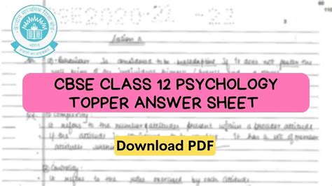 CBSE Topper Answer Sheet Class 12 Psychology: Model Answer Paper by ...