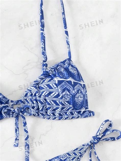 SHEIN Swim Conjunto de Maiô Bikini Separado Estampa Vintage