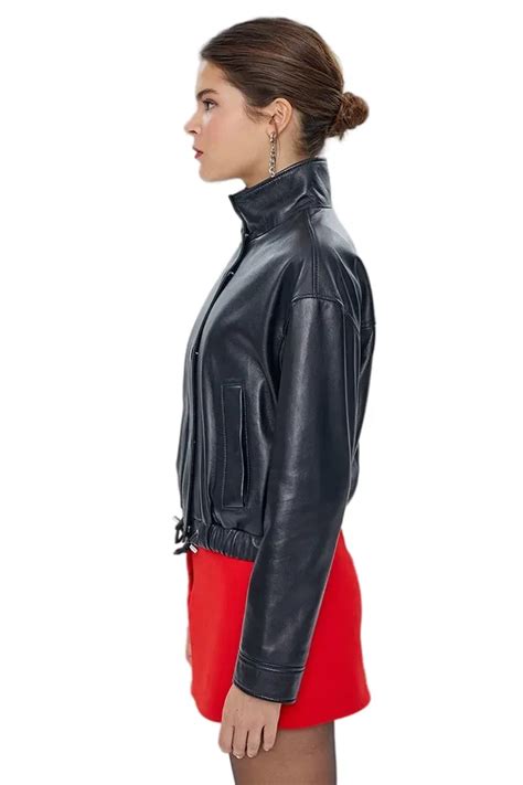 Flora Women S 100 Real Black Leather Pleated Oversized Jacket