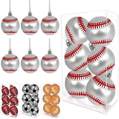 6PCS Baseball Christmas Ornaments, Hanging Baseball Ornaments, XmasTree Hanging Ball Baseball ...