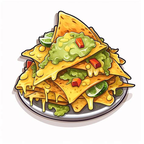 Premium Photo A Cartoon Illustration Of A Plate Of Nachos With