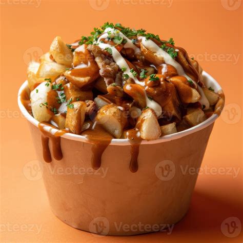 poutine canadian dish  french fries cheese curds  gravy served