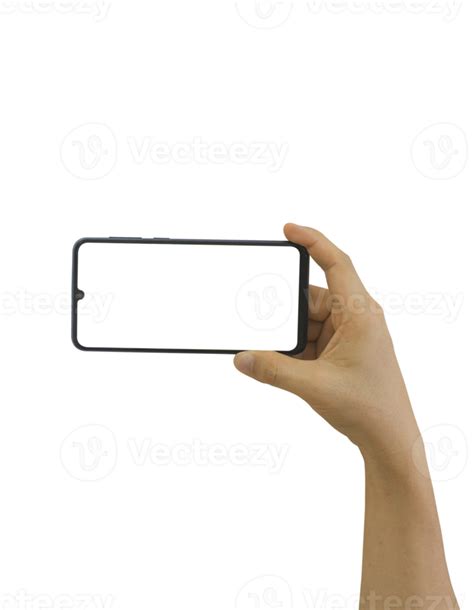 Hand Holding Smart Phone With White Blank Screen Isolated Png