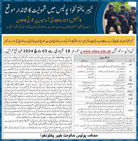 Latest KPK Police Jobs 2024 Online Apply Etea Edu Pk