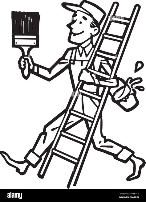 Painter With Ladder Retro Clipart Illustration Stock Vector Image