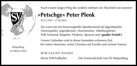 Trauer Plenk Peter Nr Anzeigen Traunsteiner Tagblatt Traunsteiner