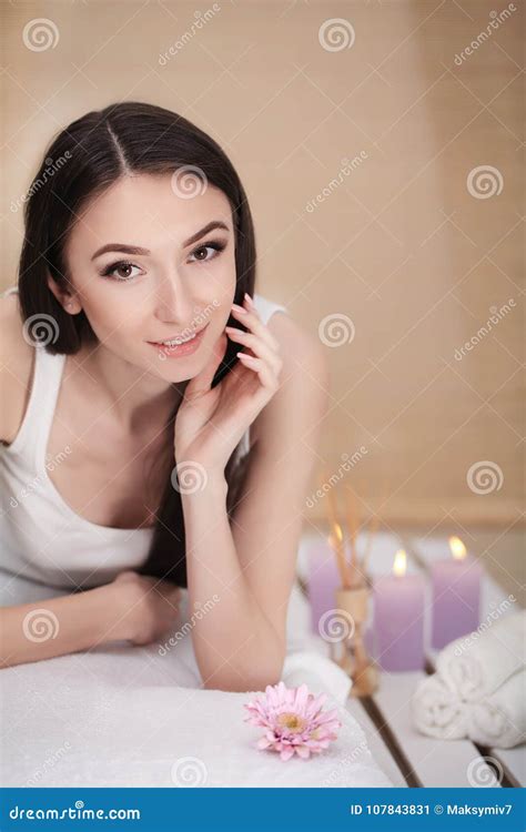 Spa Massage Beautiful Brunette Gets Spa Treatment In Salon Stock Image Image Of Relaxation