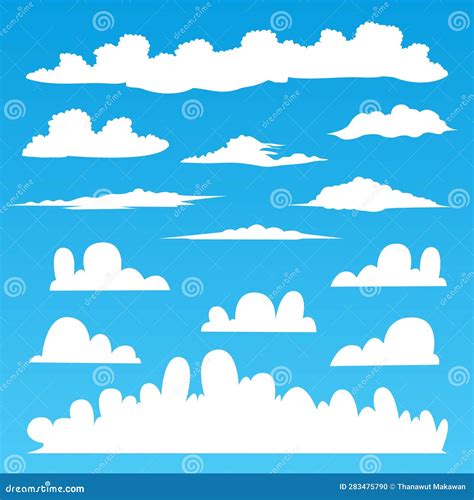 Set Of Clouds Isolated On Blue Background Cartoon Cloud Vector Set