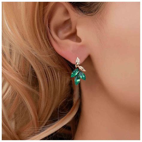 Amazon Yheakne Vintage Emerald Drop Earrings Emerald Crystal Leaf