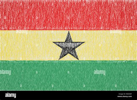 Ghana painted flag. Patriotic drawing on paper background. National ...