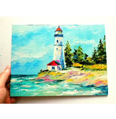 Lighthouse Oil Painting Seascape Original Art Architecture A - Inspire ...