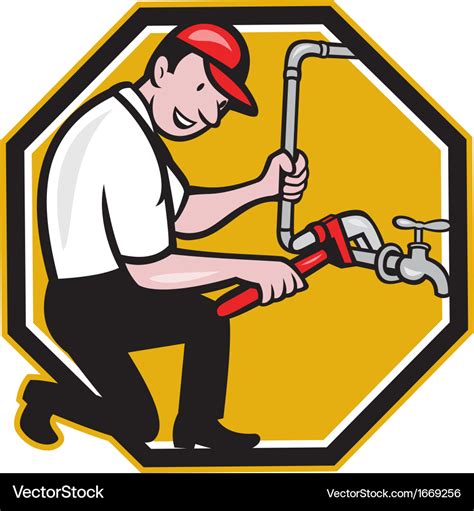 Plumber repair faucet tap cartoon Royalty Free Vector Image