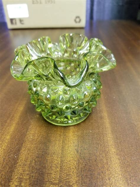 70s Vintage Fenton Colonial Green Flared And Ruffled Hobnail 3 Ball Vase Votive Ebay Art