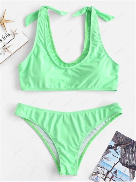 Off Zaful Knot Neon Bikini Set In Mint Green Zaful