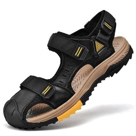 Sandales Hommes Chaussures T Cuir Outdoor Plage Noir Cdiscount