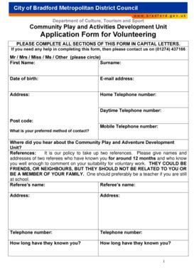 Fillable Online Community Play Volunteering Application Form 155kb