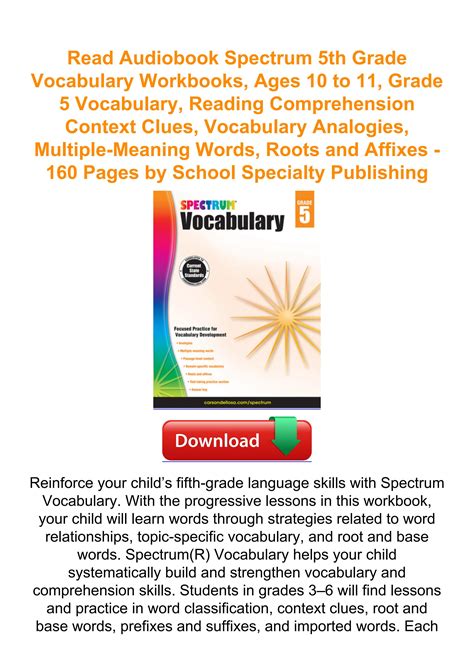 Read Audiobook Spectrum 5th Grade Vocabulary Workbooks Ages 10 To 11