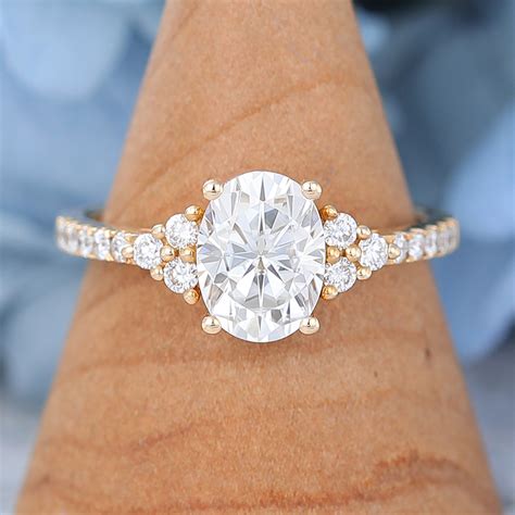 Rose Gold Unique Emerald Cut Moissanite Engagement Ring Set