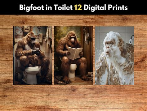 Bigfoot Bundle Set Of 12 Bigfoot On Toilet Custom Wall Art Sasquatch